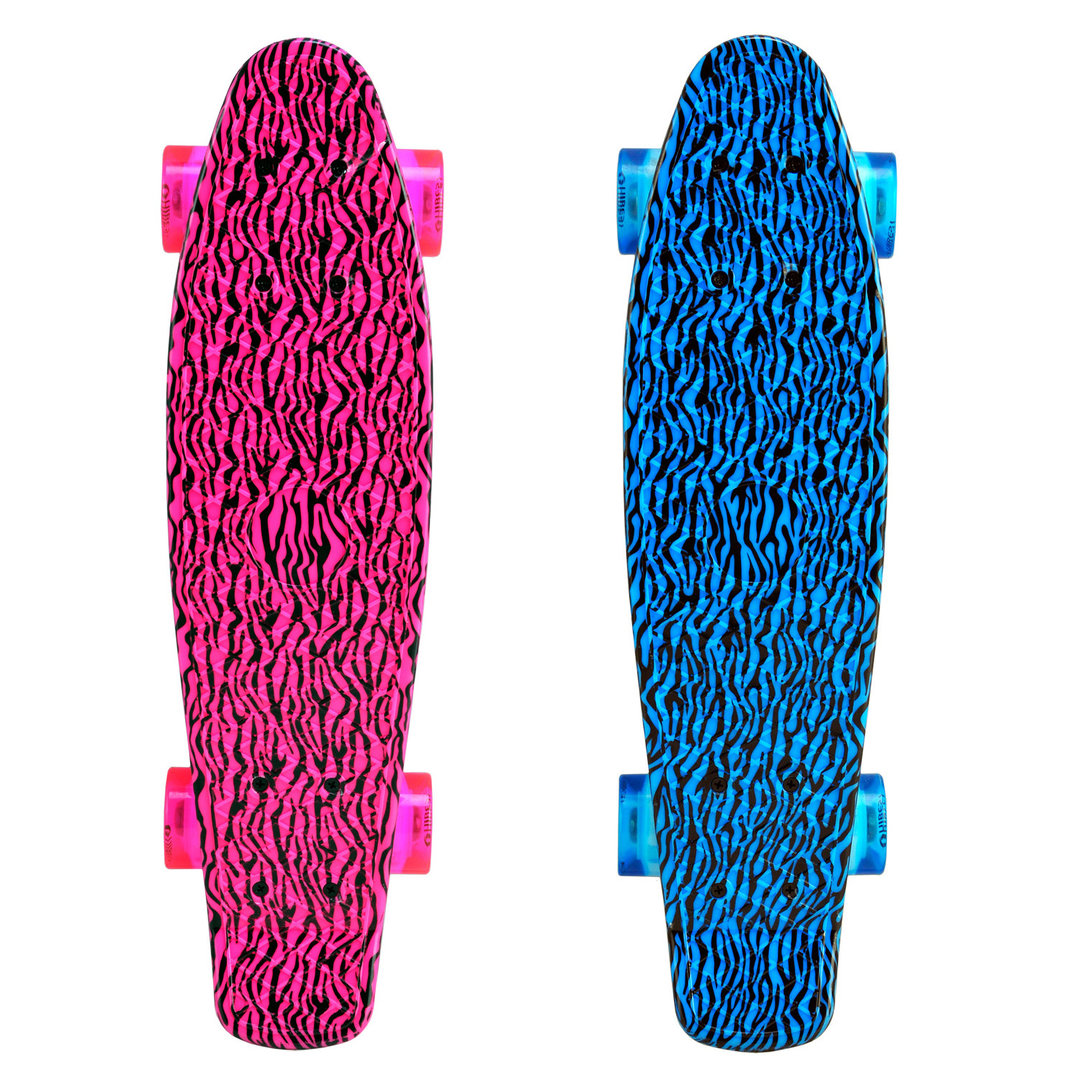 Unibest Skateboard Mini Cruiser Board Rollbrett Retro-Board 55x14cm mit LED Leuchtrollen